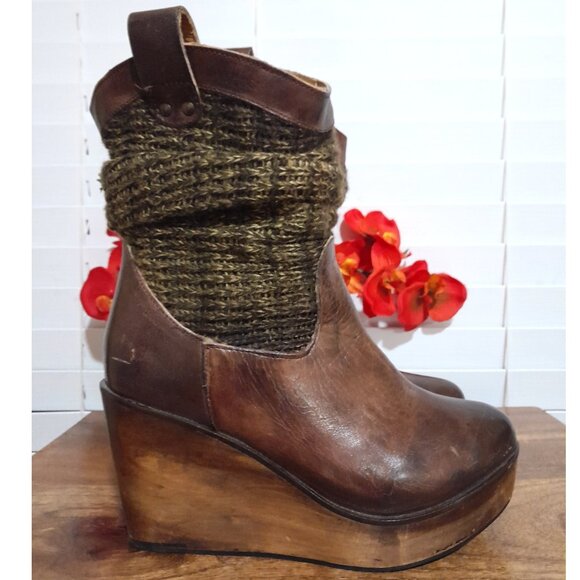 Bed Stu Shoes - SOLD🔴🔴🔴🔴🔴🔴Bed stu Brown Boho Distressed Leather Wood Wedge Boots Sz 7